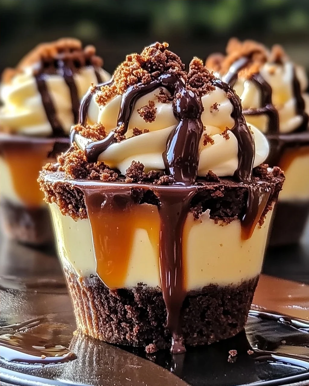 Beladene Brownie-Käsekuchen-Tassen für Schokoladenliebhaber