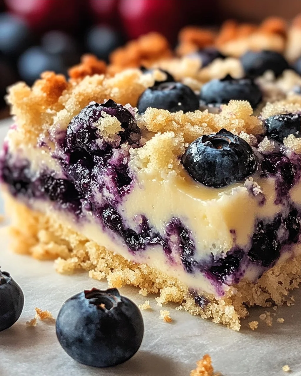 Blaubeerkuchen mit Pudding und Streusel