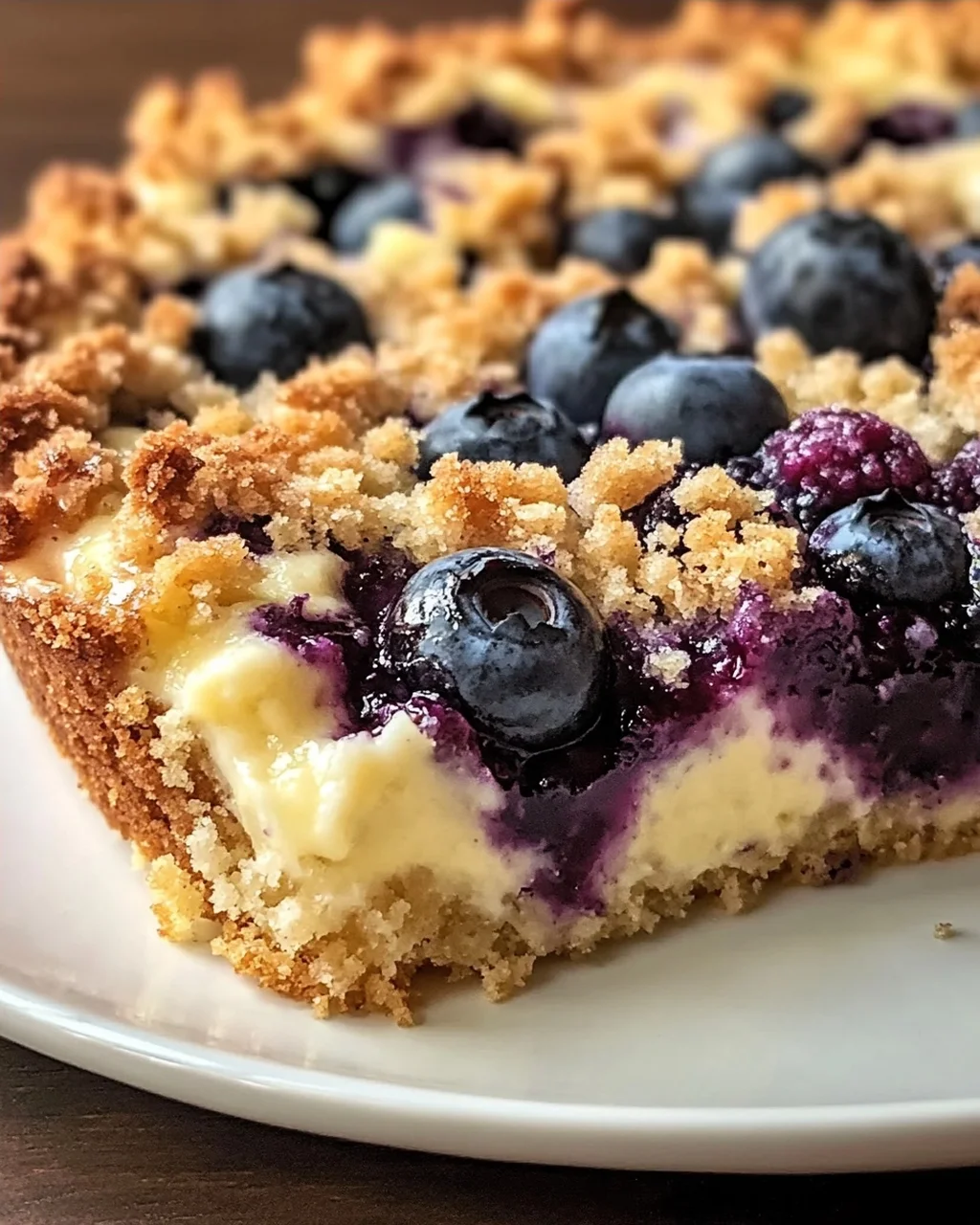 Blaubeerkuchen mit Pudding und Streusel