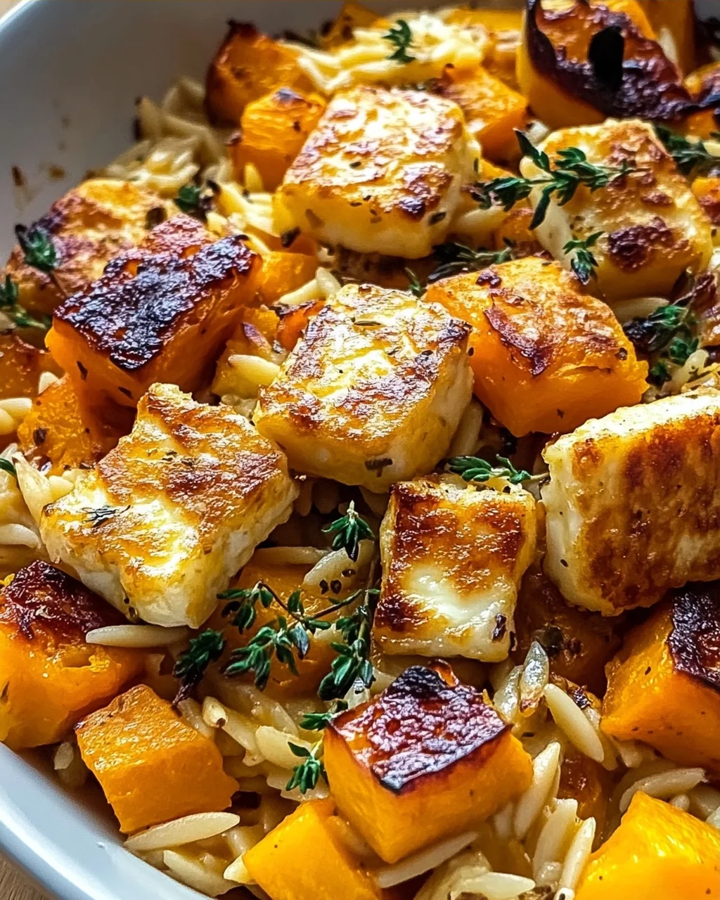 Butternut Squash and Halloumi Orzo Bake