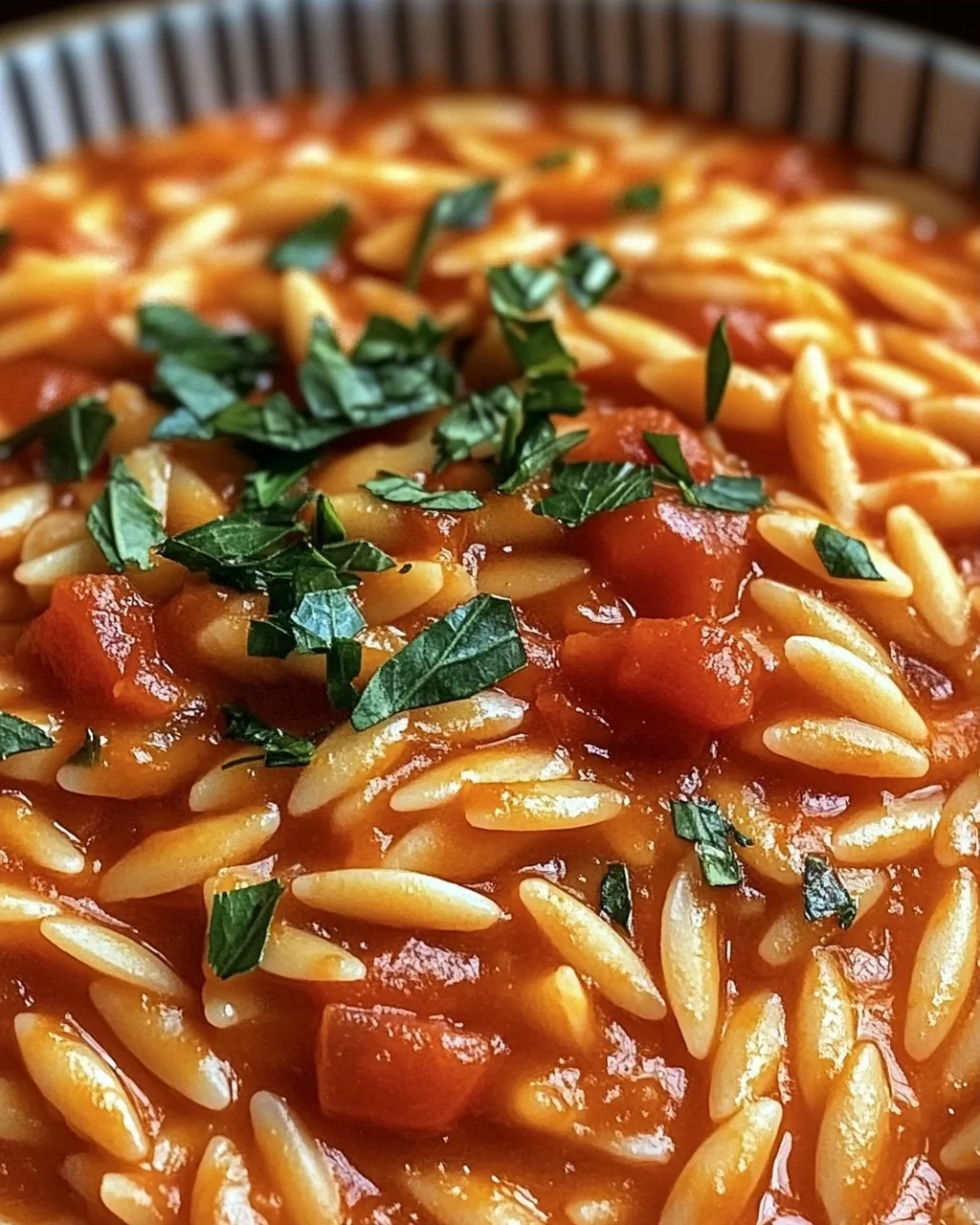 Creamy Vegan Tomato Orzo mit Kokosmilch