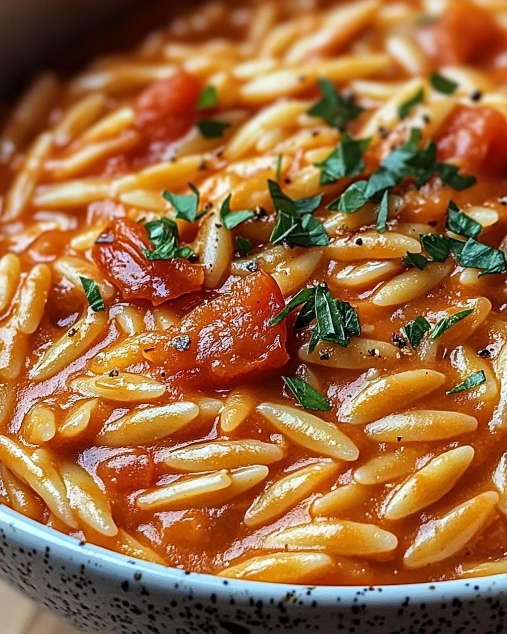 Creamy Vegan Tomato Orzo mit Kokosmilch