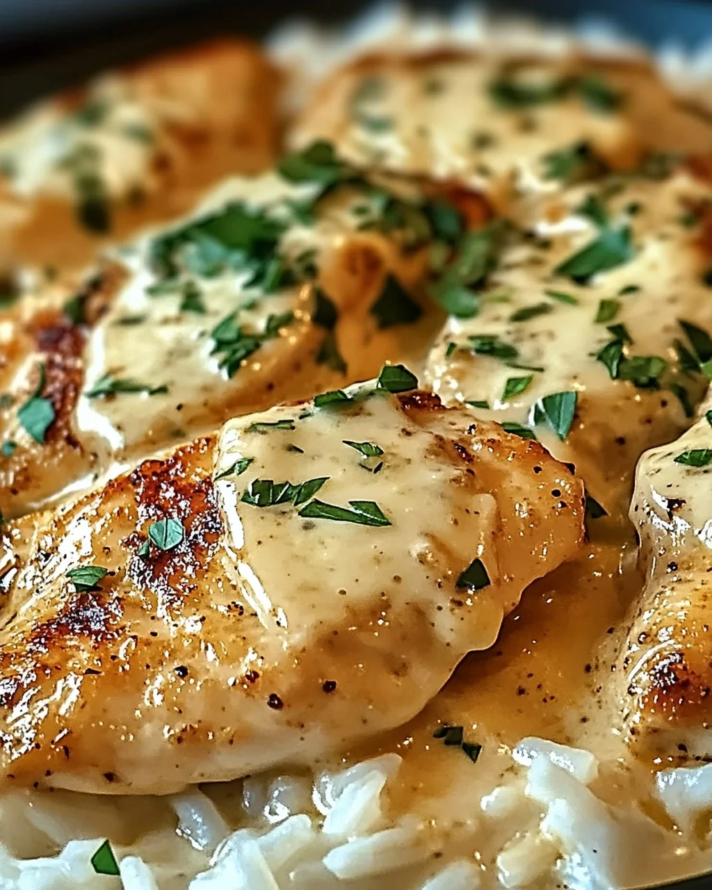Cremiges Überbackenes Hühnchen und Reis zum Verlieben