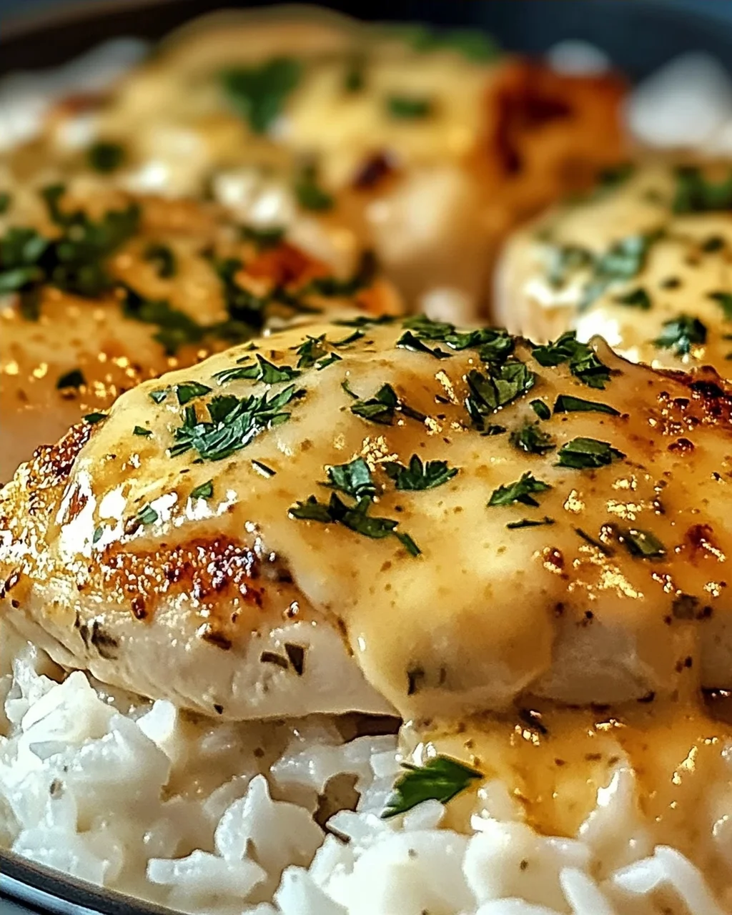Cremiges Überbackenes Hühnchen und Reis zum Verlieben