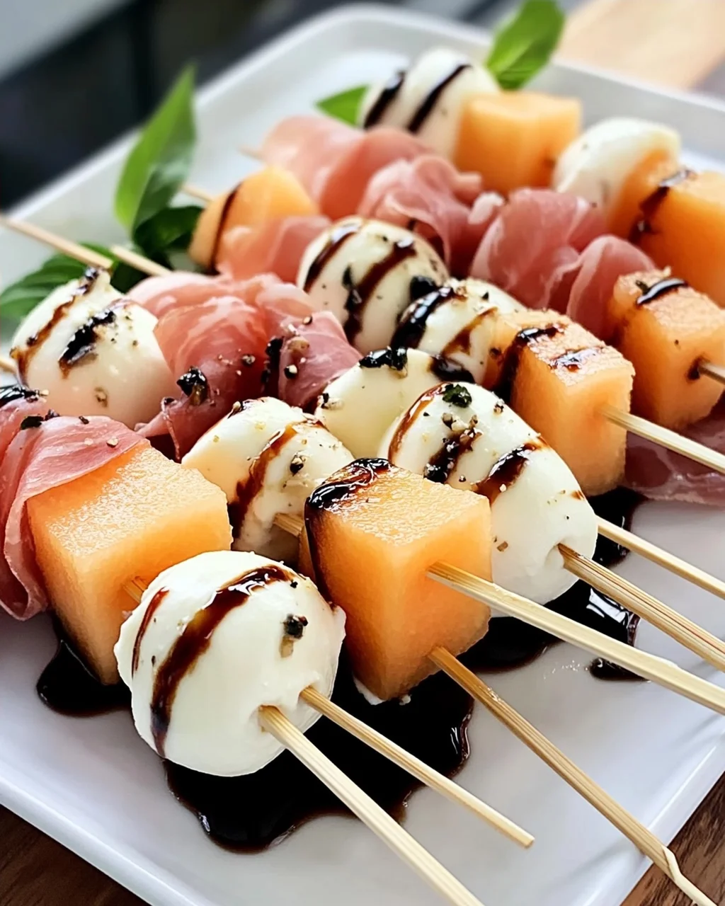 Erfrischende Melonen-, Prosciutto- und Mozzarella-Spieße