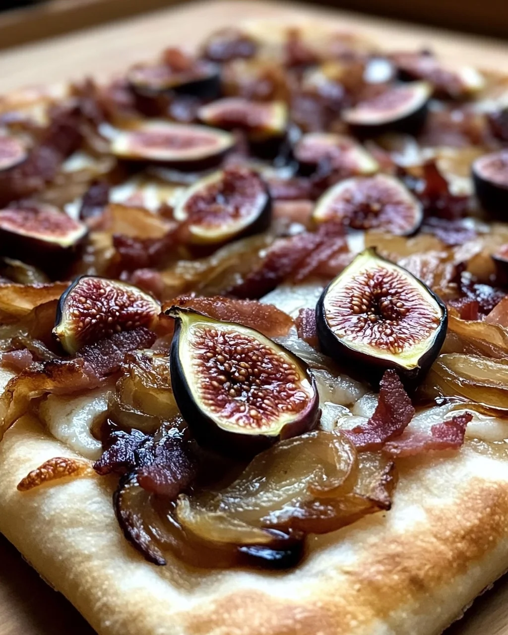 Feigen-Bacon-Pizza mit karamellisierten Zwiebeln und Balsamico