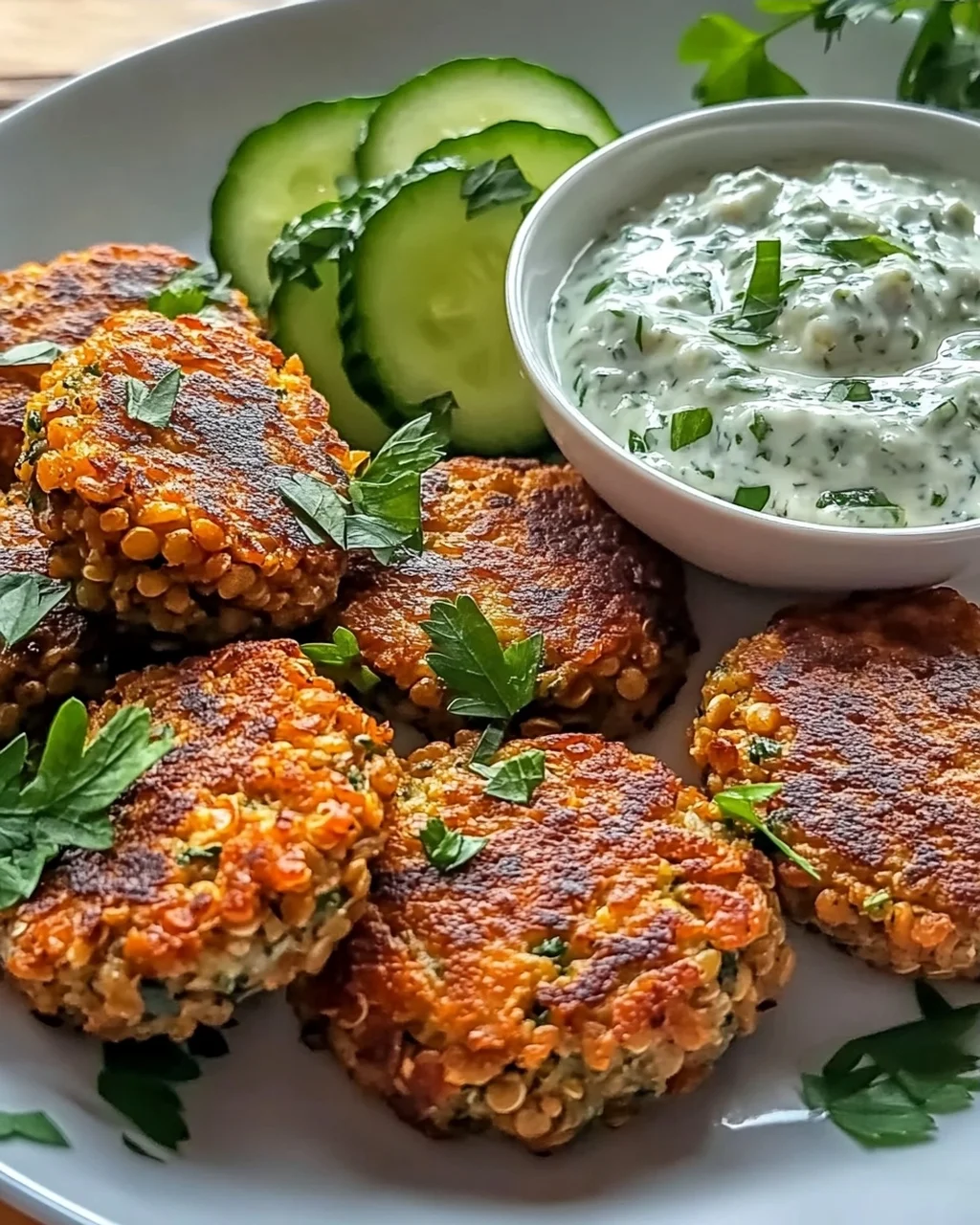 Gebratene griechische Linsenfrikadellen mit Tzatziki Rezept