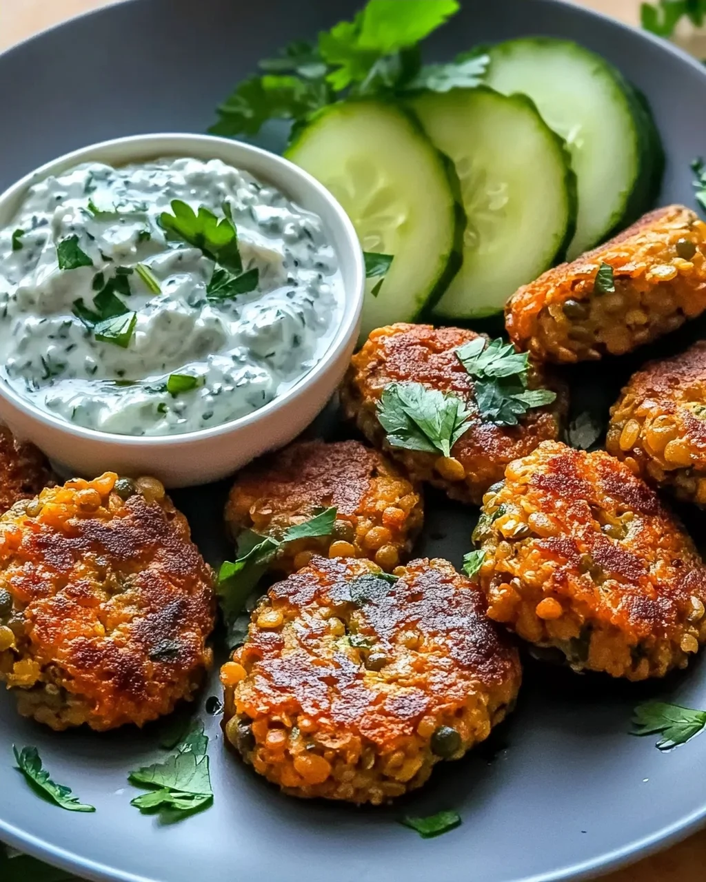 Gebratene griechische Linsenfrikadellen mit Tzatziki Rezept
