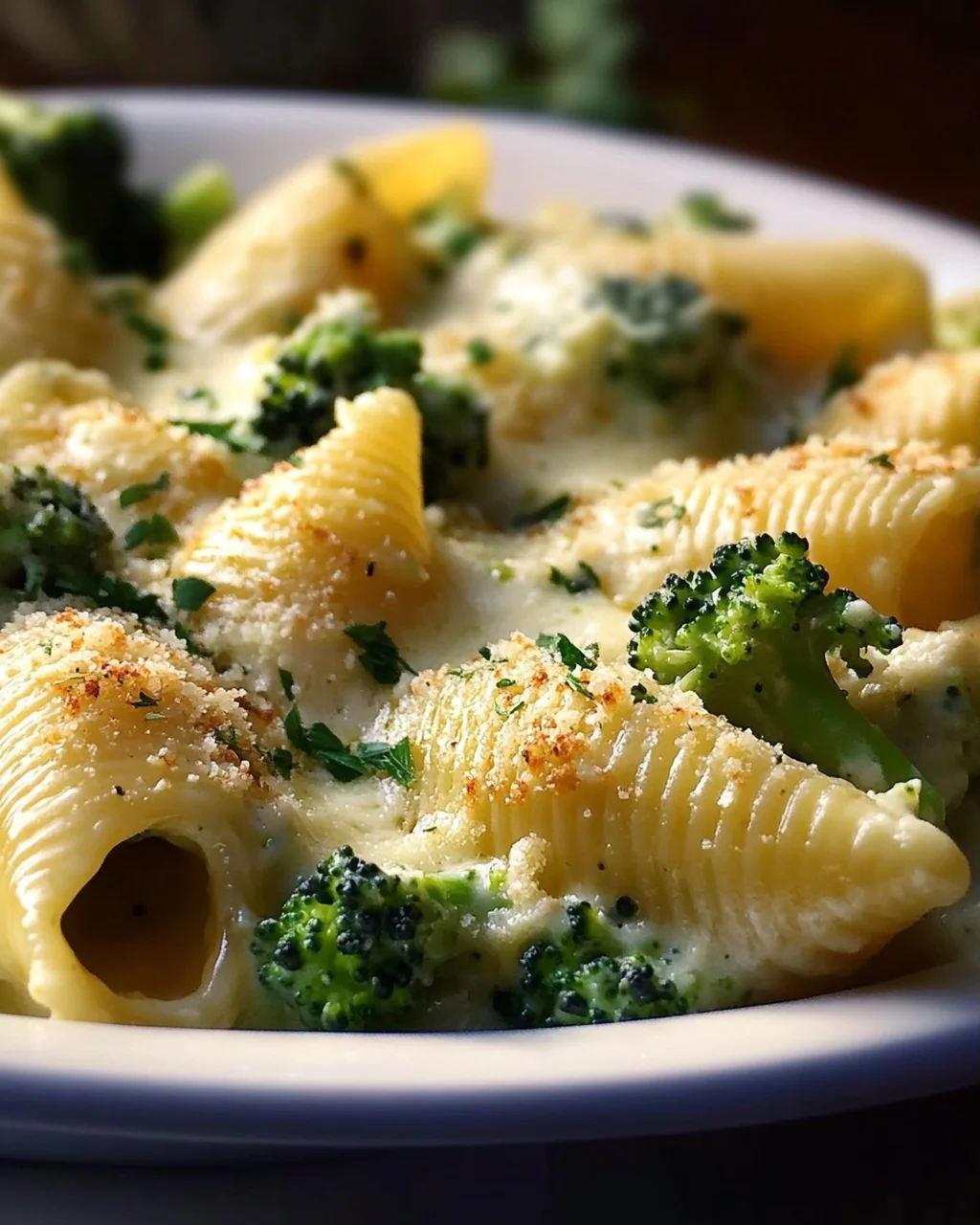 Gefüllte Muschelnudeln mit Brokkoli & Parmesan Alfredo