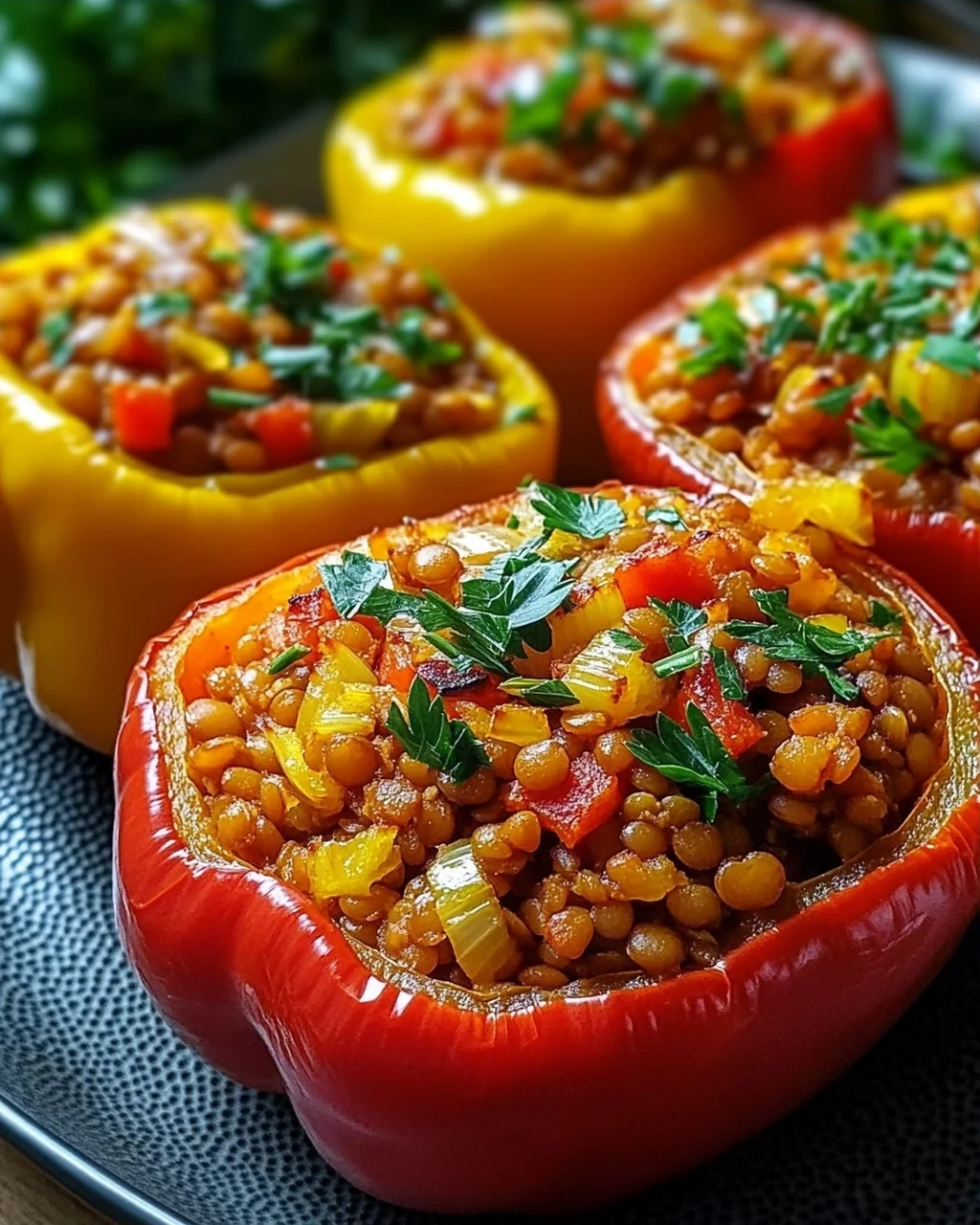 Gefüllte Spitzpaprika mit roten Linsen