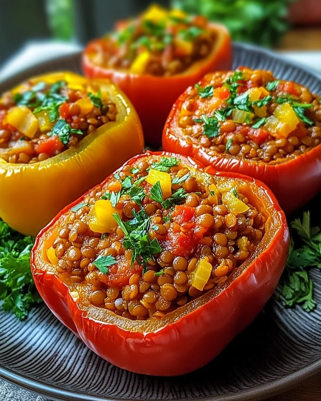 Gefüllte Spitzpaprika mit roten Linsen