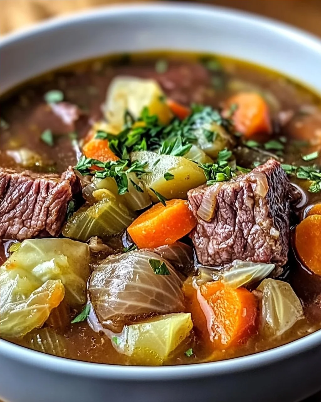 Gemütliche Rinderbrust- und Kohl-Suppe für kalte Tage