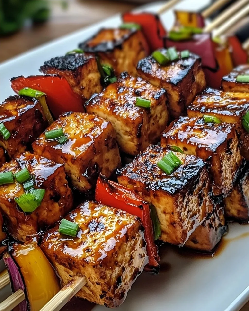 Knoblauch-Soja-Glasierte Tofu-Spieße