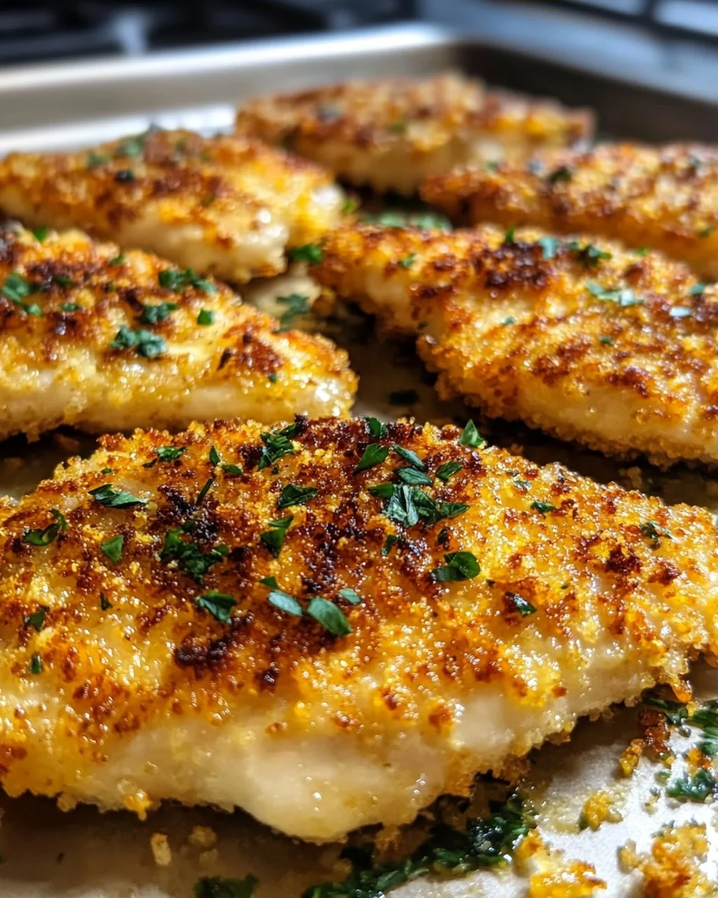 Knuspriges Parmesan-Knoblauch Hähnchen vom Blech Rezept