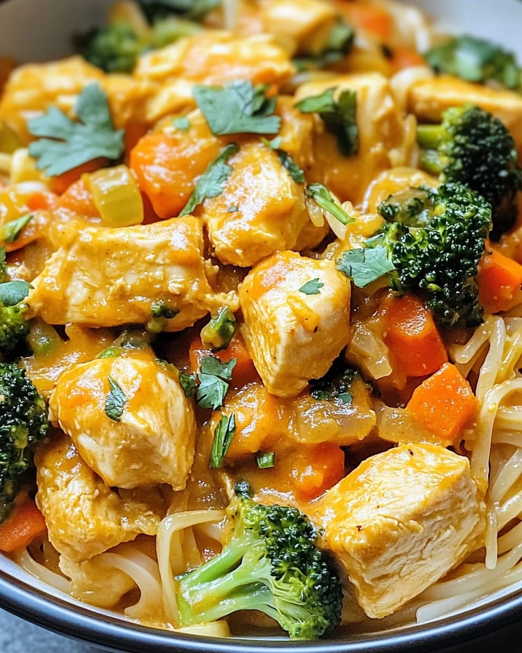 Kokosnuss-Curry-Hühnchen und Reisnudeln leicht gemacht