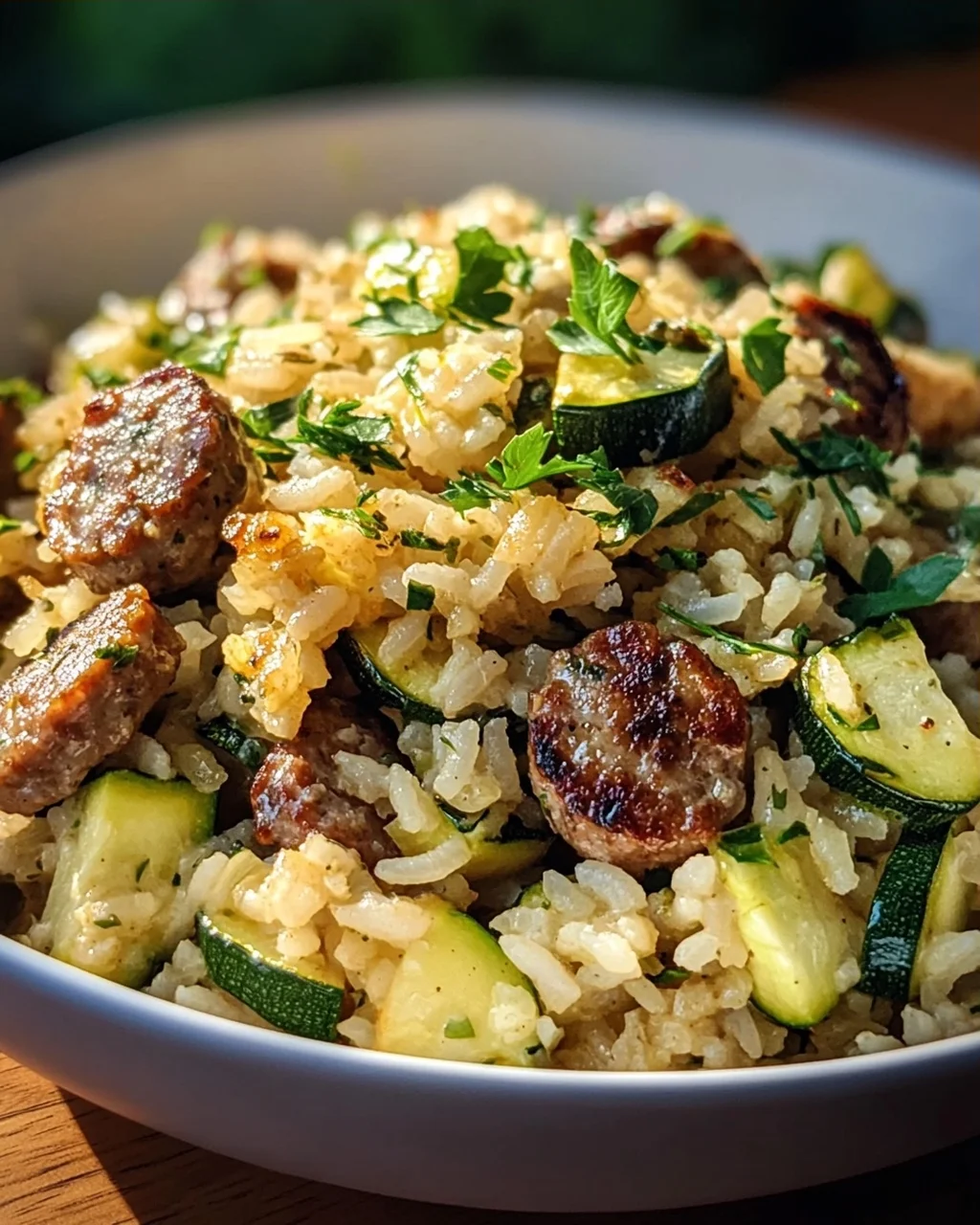 Mediterraner Wurst Reis: Lecker mit Zucchini & Kräutern!