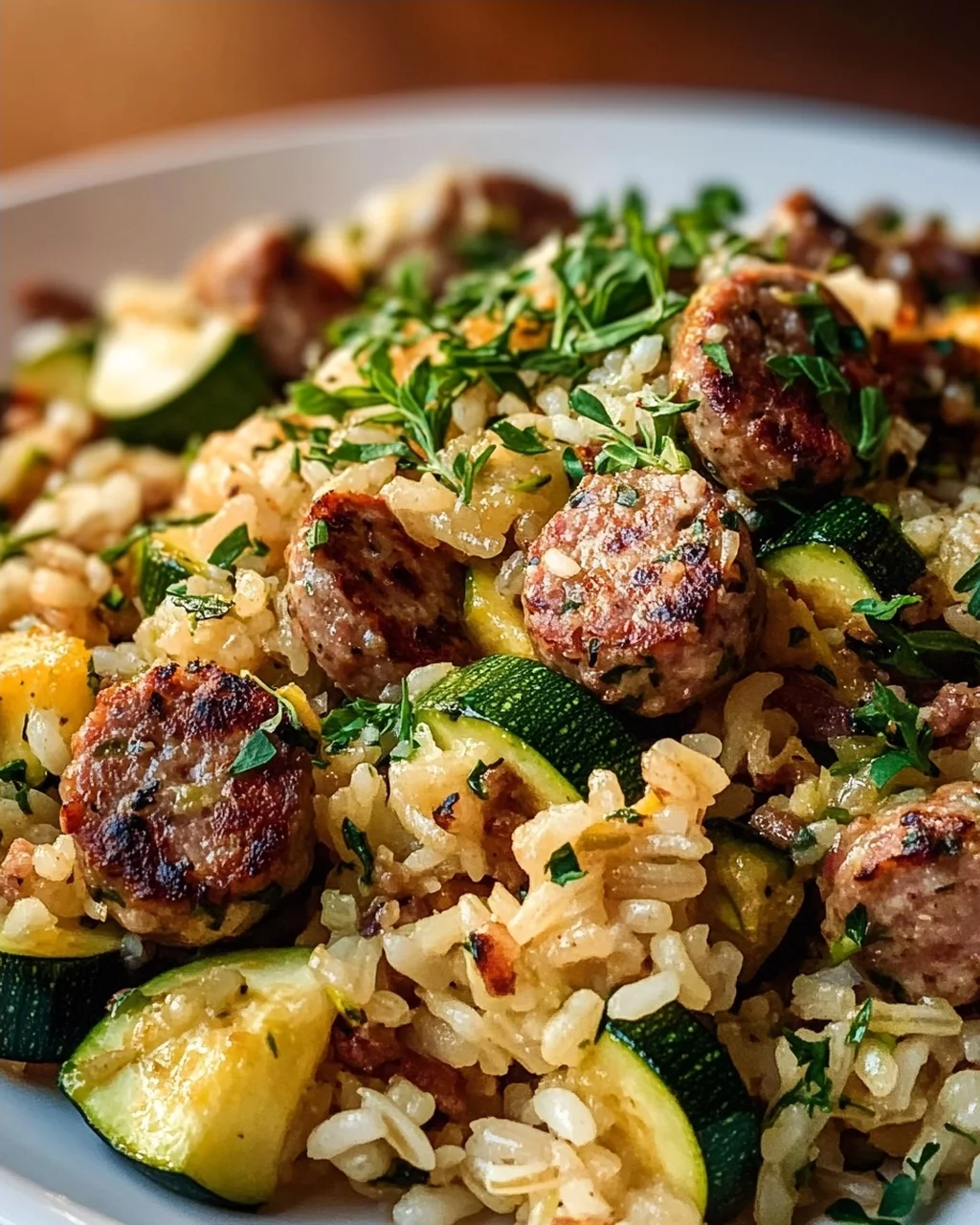 Mediterraner Wurst Reis: Lecker mit Zucchini & Kräutern!
