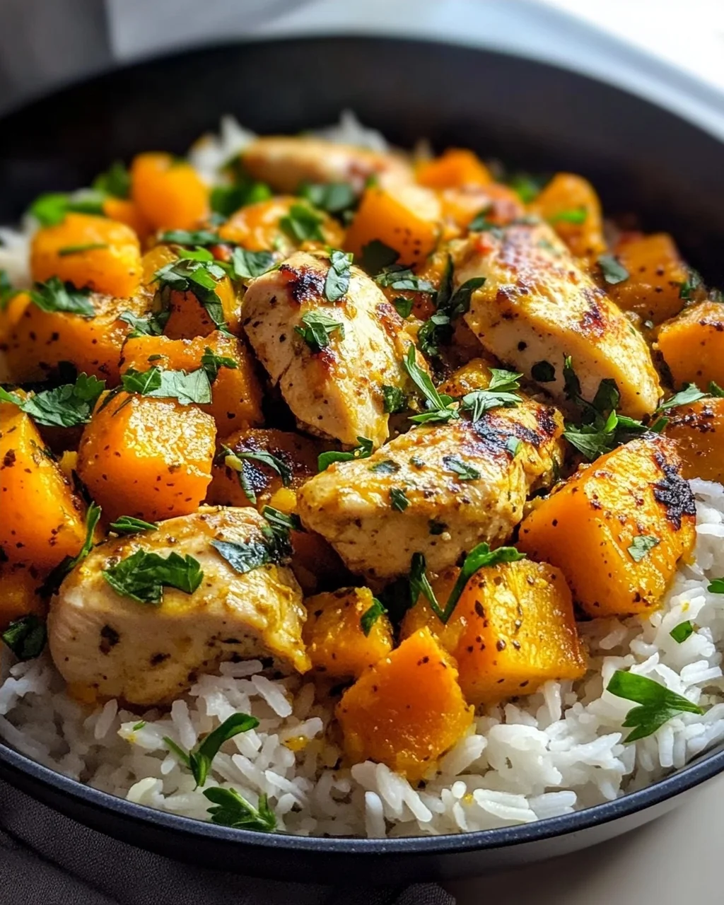 Mini Kürbis Hähnchen Pfanne mit Reis – Ideal für Meal Prep!