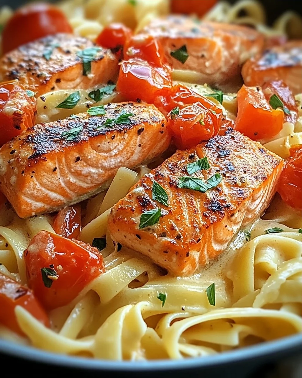 Ofen-Lachs-Pasta mit Tomaten
