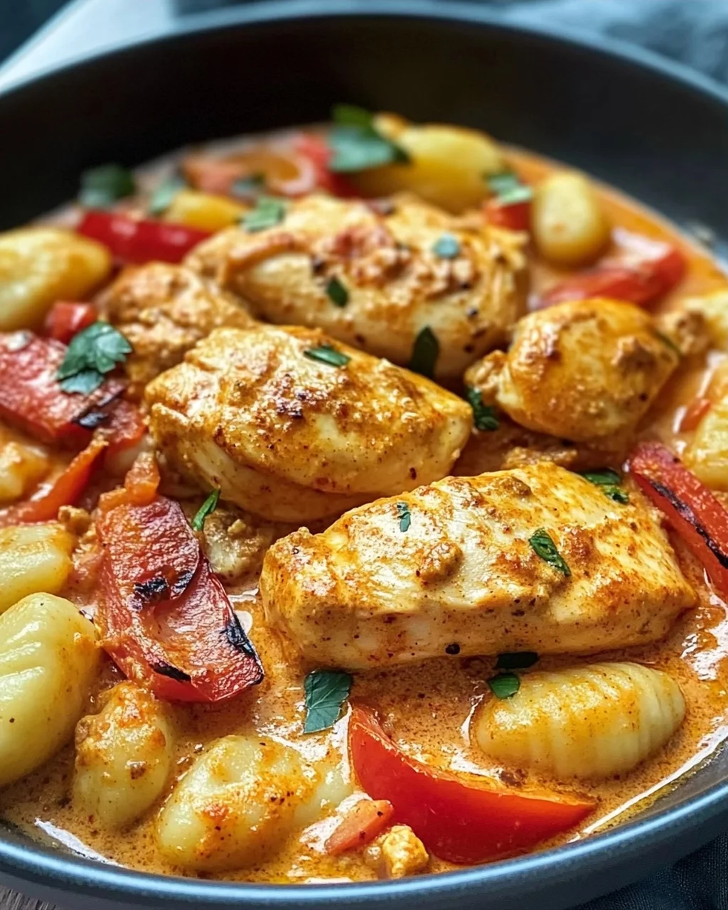 Paprika-Sahne-Hähnchen mit Gnocchi
