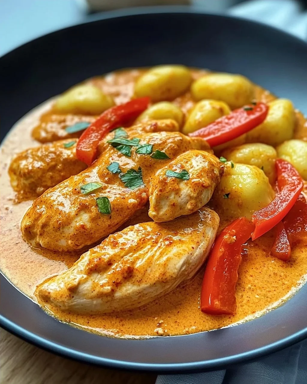 Paprika-Sahne-Hähnchen mit Gnocchi