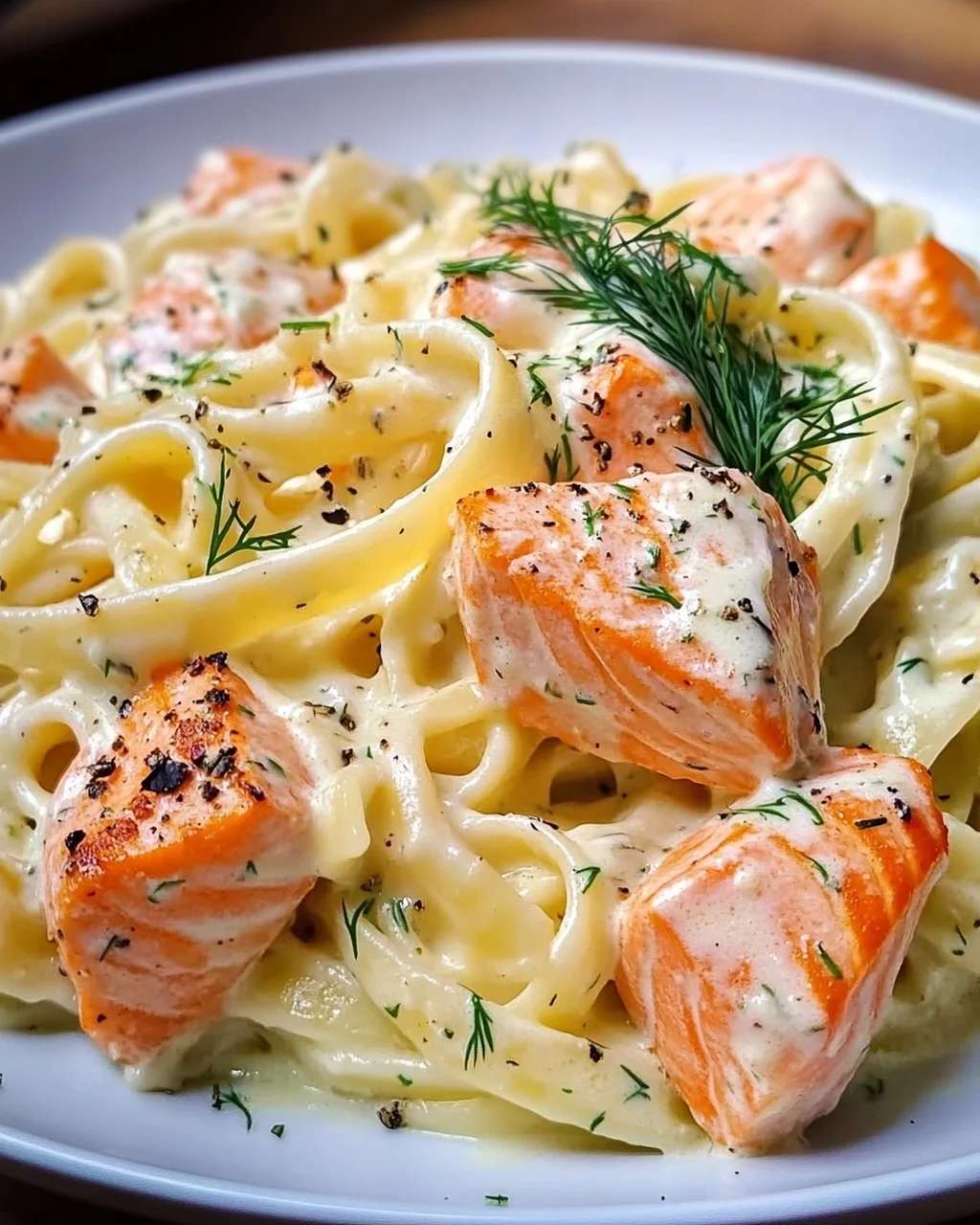 Pasta mit Lachs und Sahnesoße
