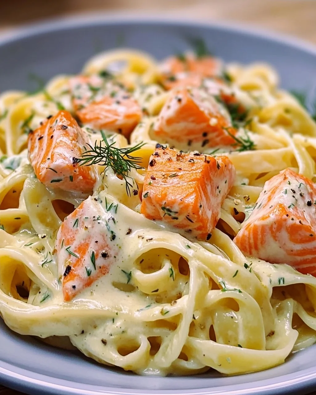Pasta mit Lachs und Sahnesoße