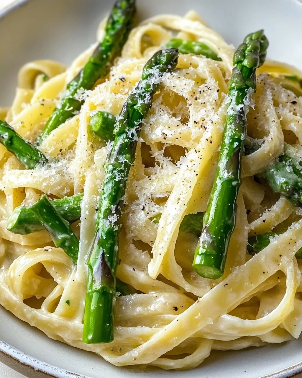 Pasta with Green Asparagus in Lemon Cream and Parmesan