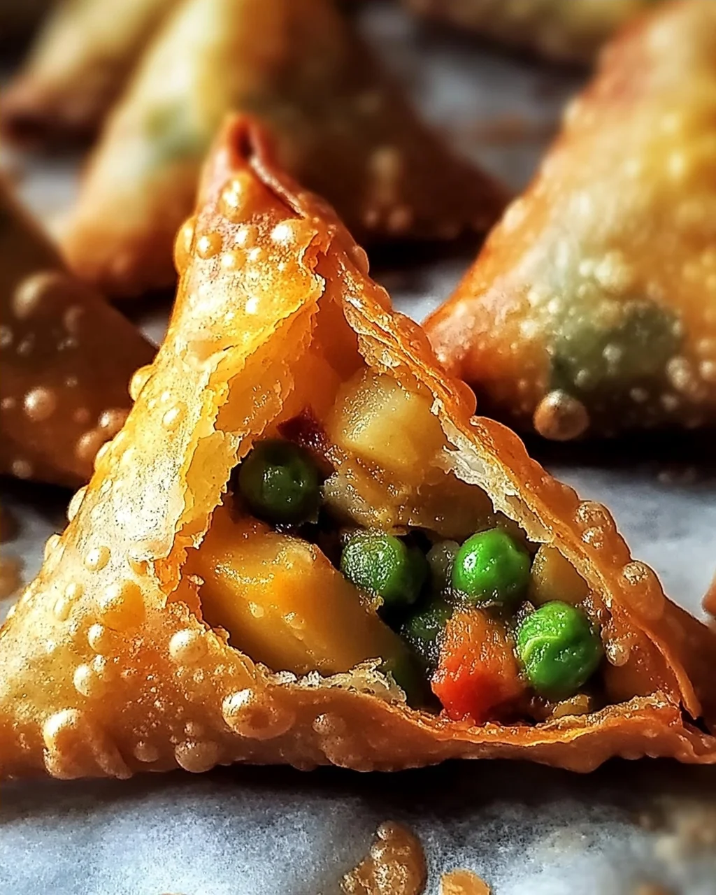 Reis-Papier-Samosas mit würziger Gemüsefüllung