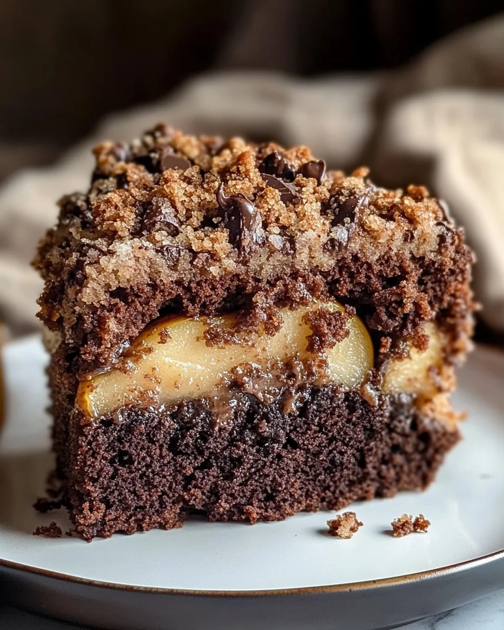 Saftiger Schokoladen-Birnenkuchen mit Schoko-Streuseln