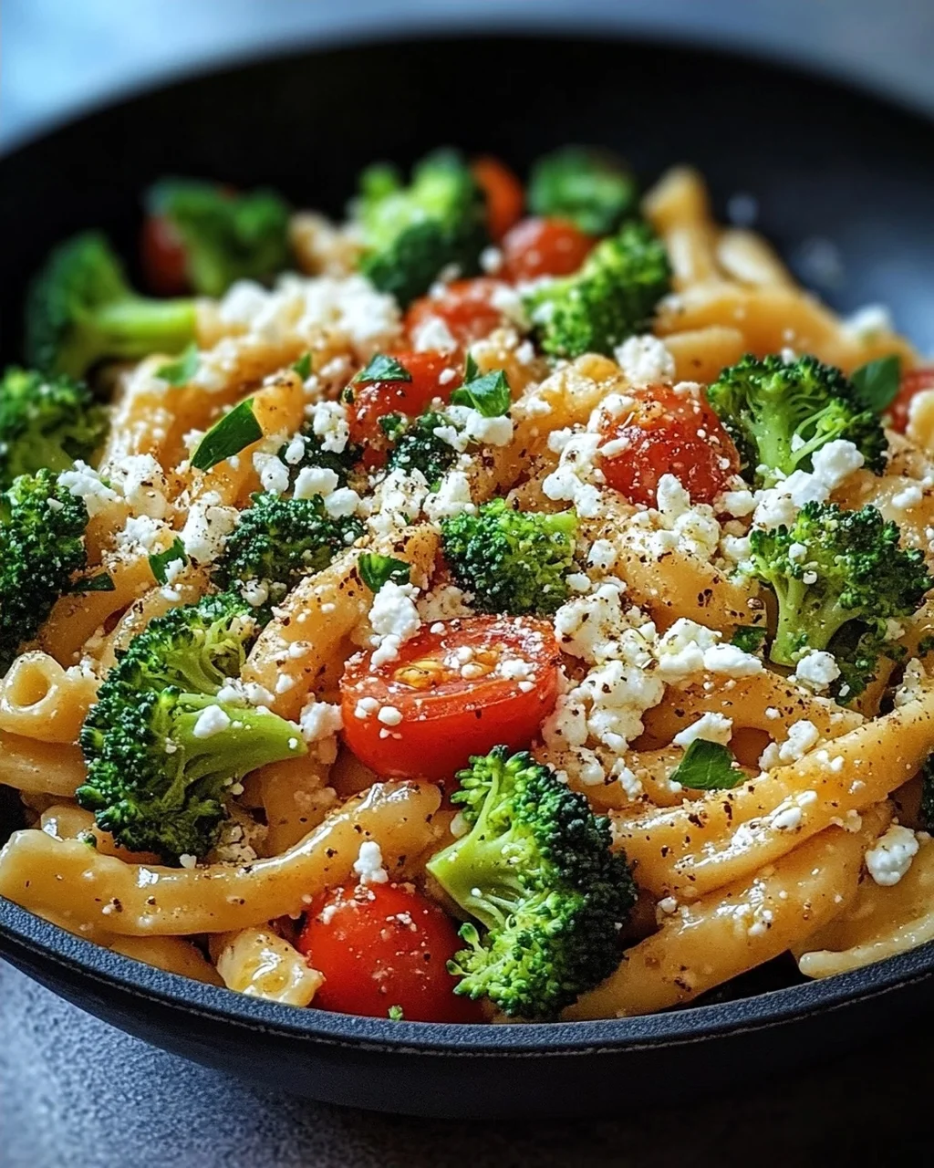Schupfnudelpfanne mit Brokkoli, Feta und Tomaten