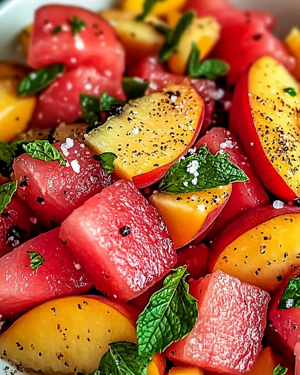 Sommerpfirsich-Wassermelonen-Salat für heiße Tage