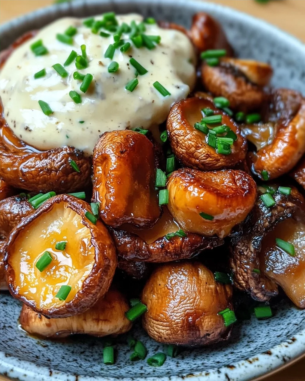gebratene Champignons mit Knoblauchdip (Rezept wie vom Weihnachtsmarkt)
